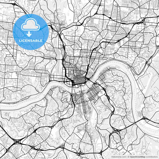 Vector PDF map of Cincinnati, Ohio, United States