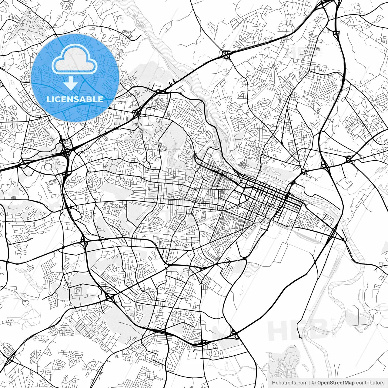 Vector PDF map of Augusta, Georgia, United States