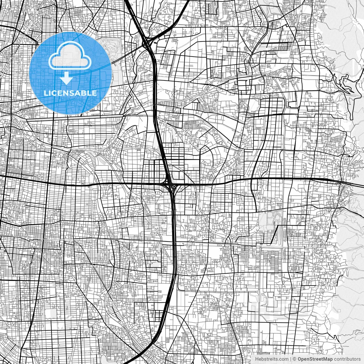 Vector PDF map of Higashiōsaka, Japan