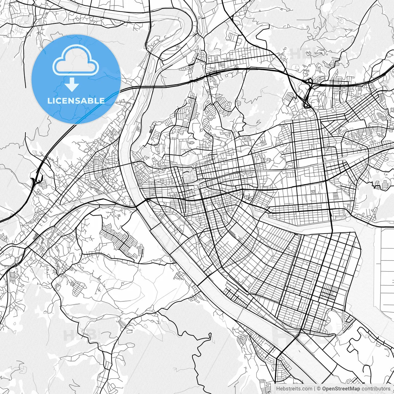 Vector PDF map of Fukuyama, Japan