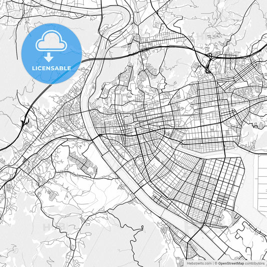 Vector PDF map of Fukuyama, Japan