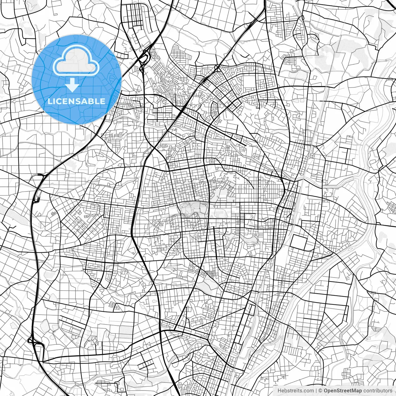 Vector PDF map of Kōriyama, Japan