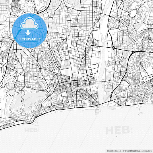 Vector PDF map of Hiratsuka, Japan