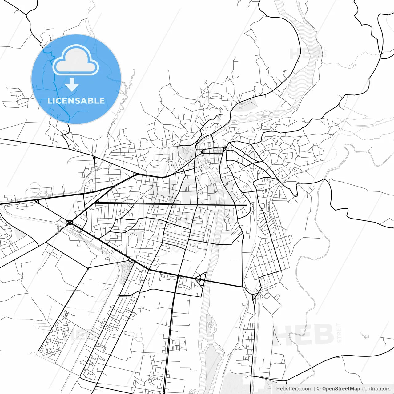 Vector PDF map of Kutaisi, Georgia