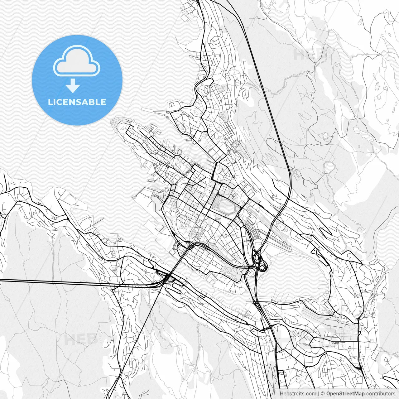 Vector PDF map of Bergen, Norway