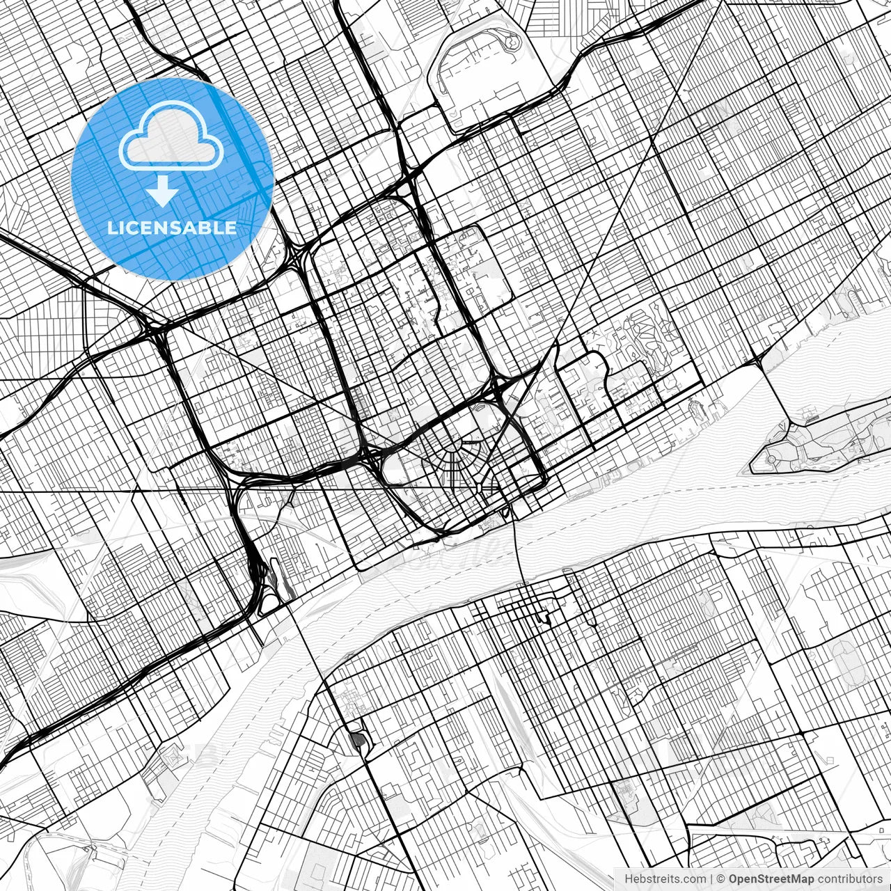 Vector PDF map of Detroit, Michigan, United States
