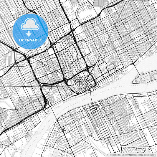 Vector PDF map of Detroit, Michigan, United States