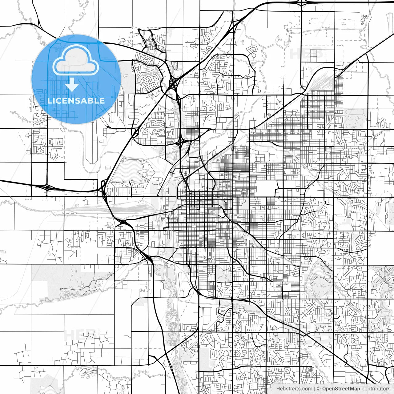 Vector PDF map of Lincoln, Nebraska, United States