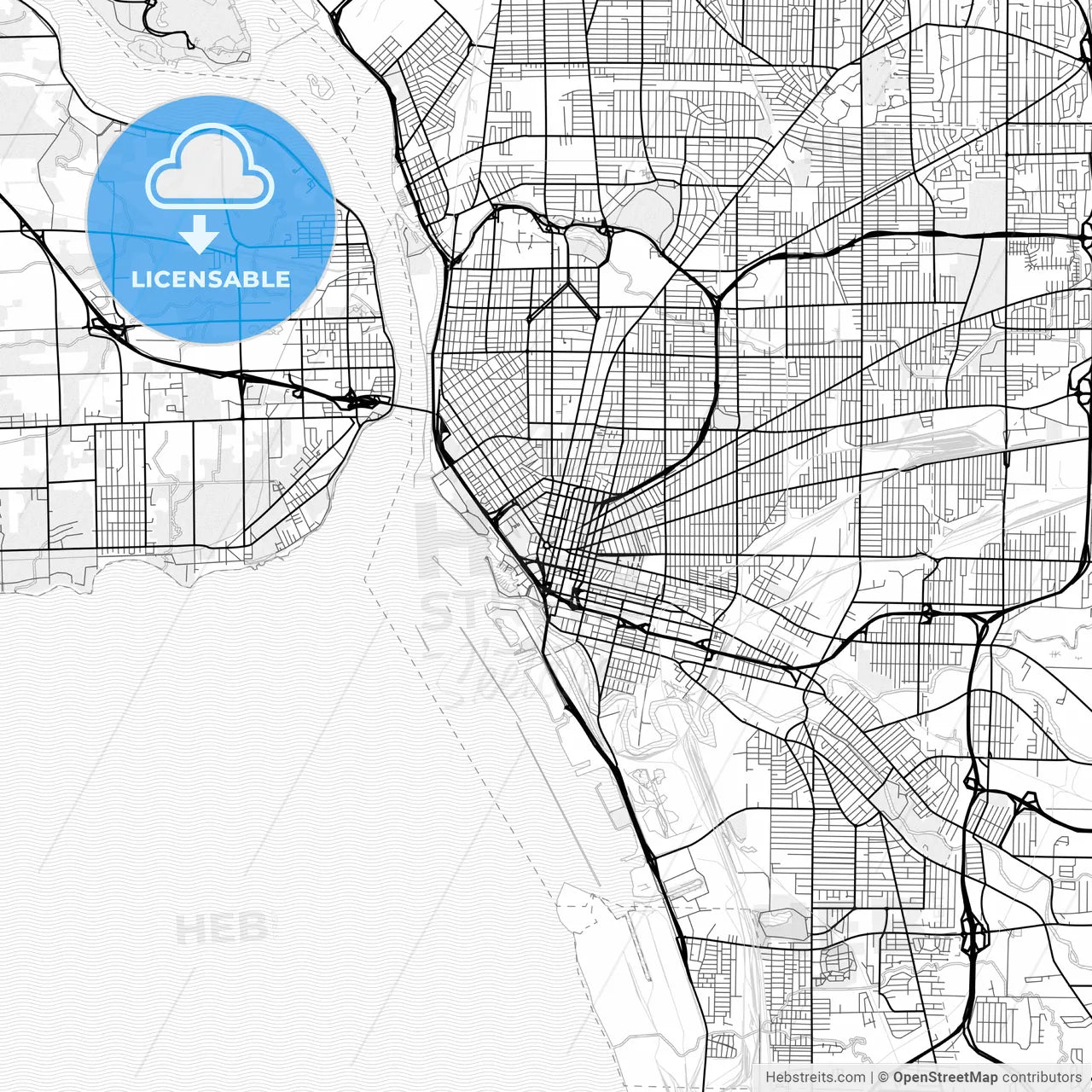 Vector PDF map of Buffalo, New York, United States