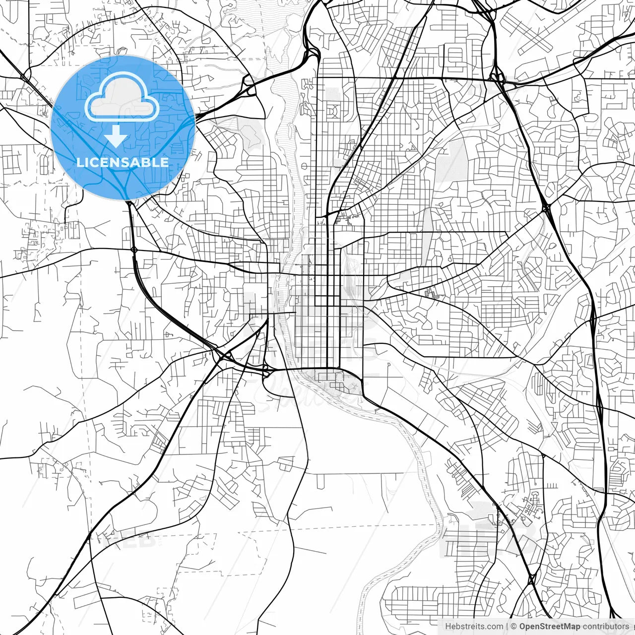 Vector PDF map of Columbus, Georgia, United States