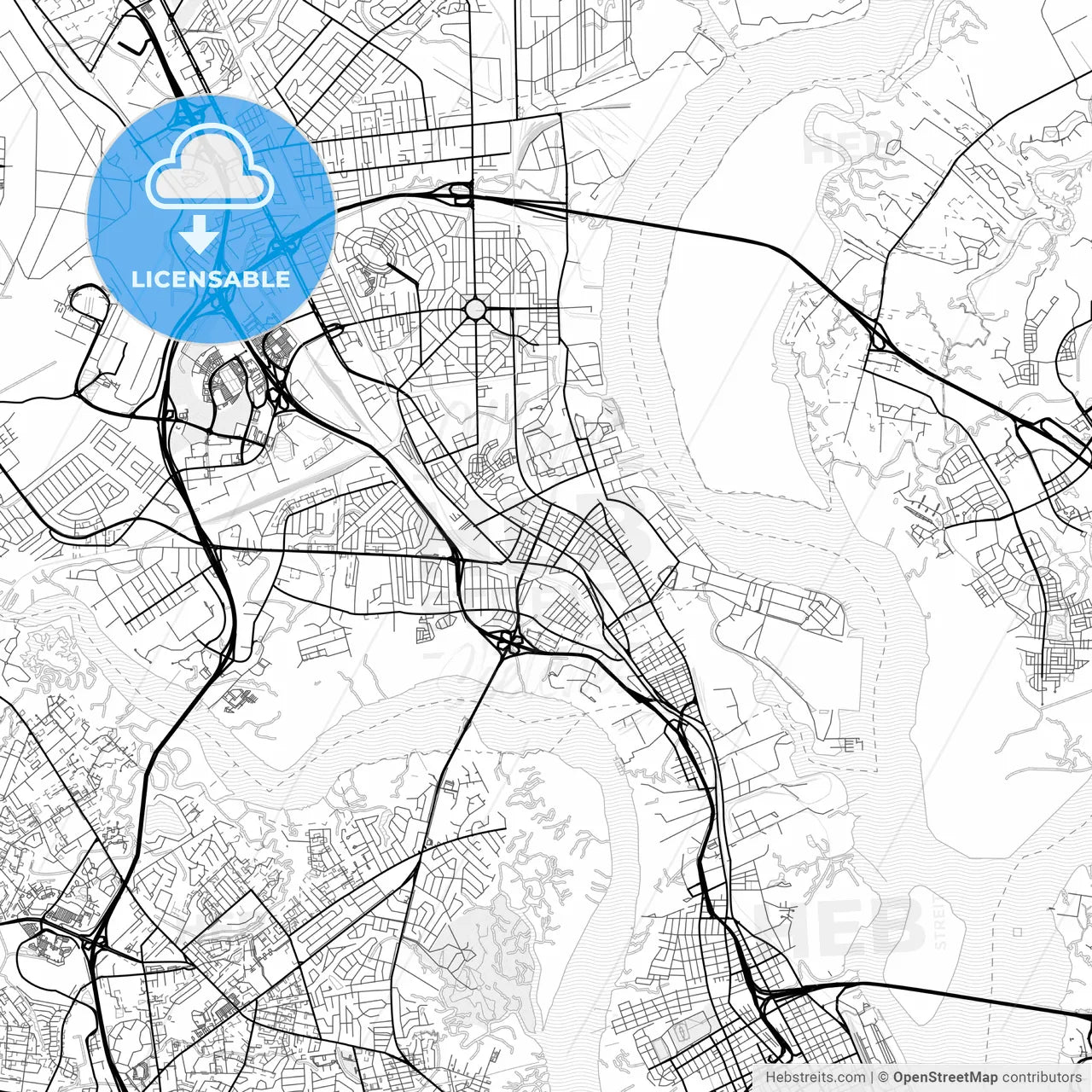 Vector PDF map of North Charleston, South Carolina, United States