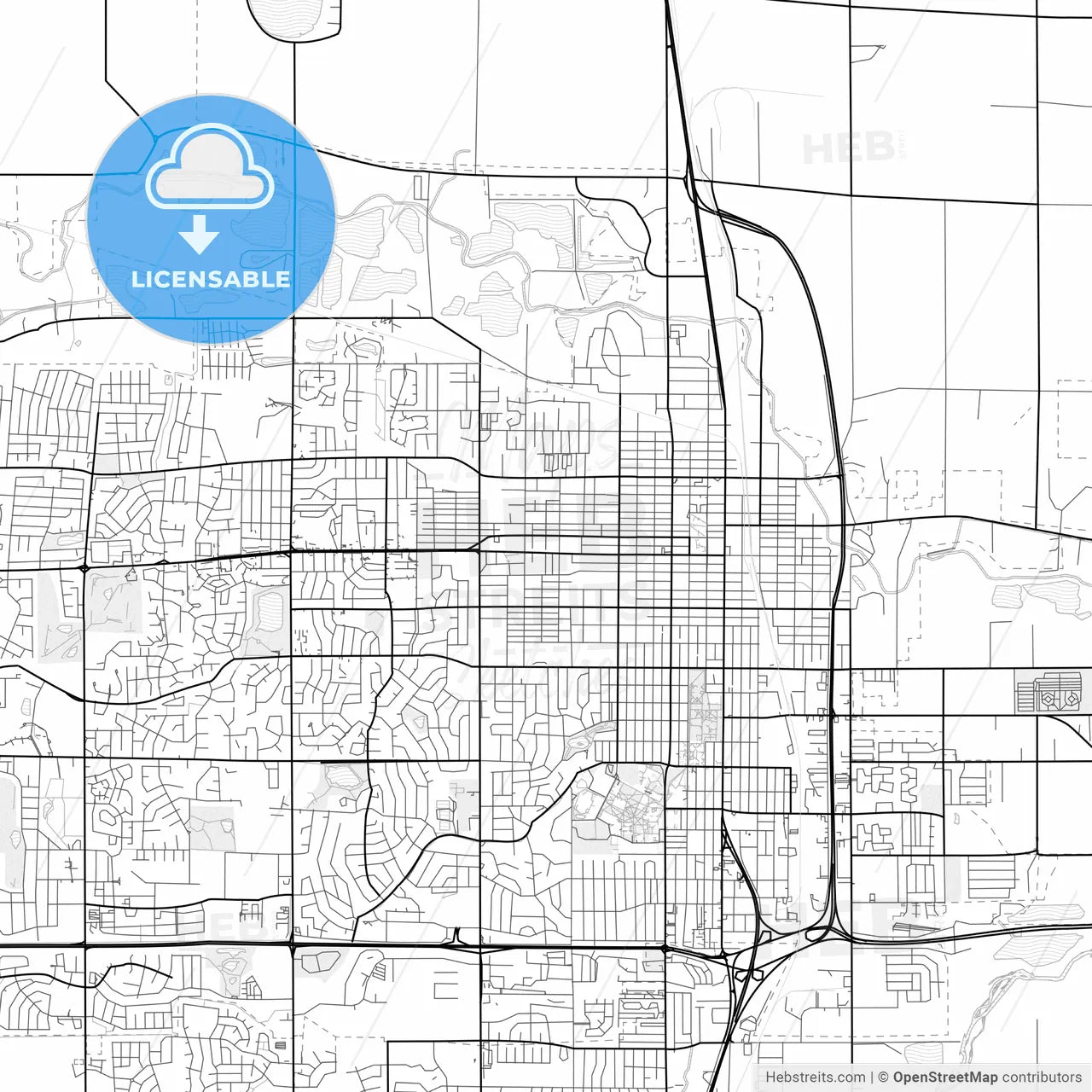 Vector PDF map of Greeley, Colorado, United States