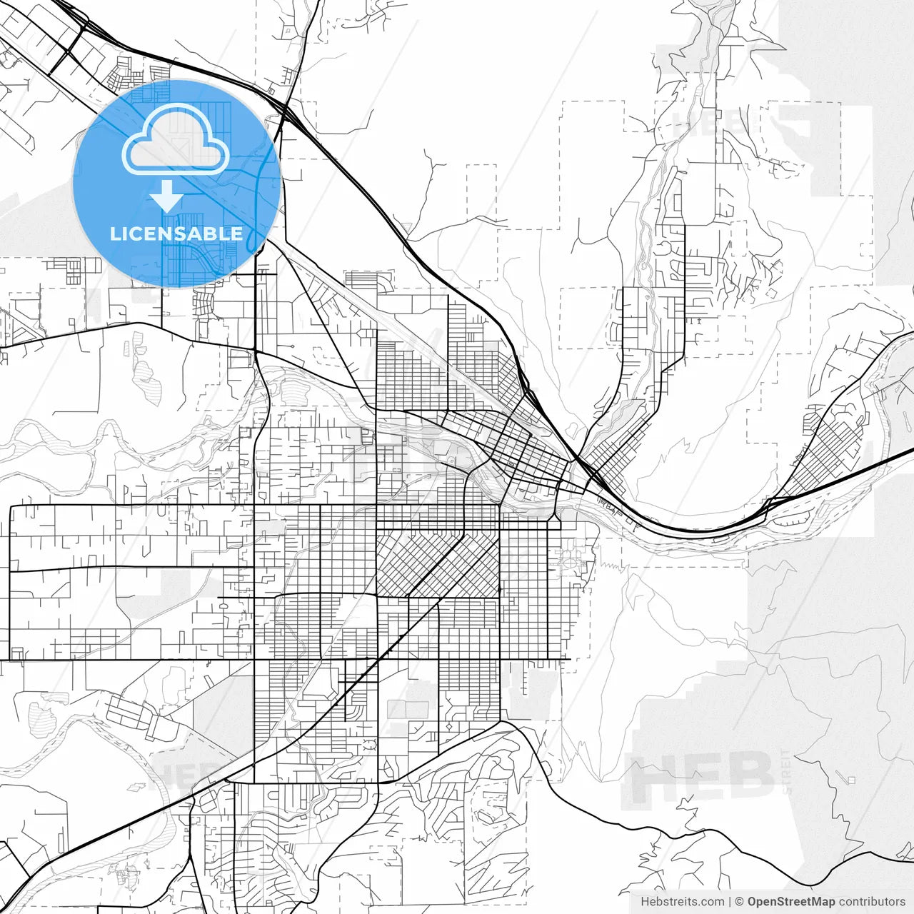 Vector PDF map of Missoula, Montana, United States
