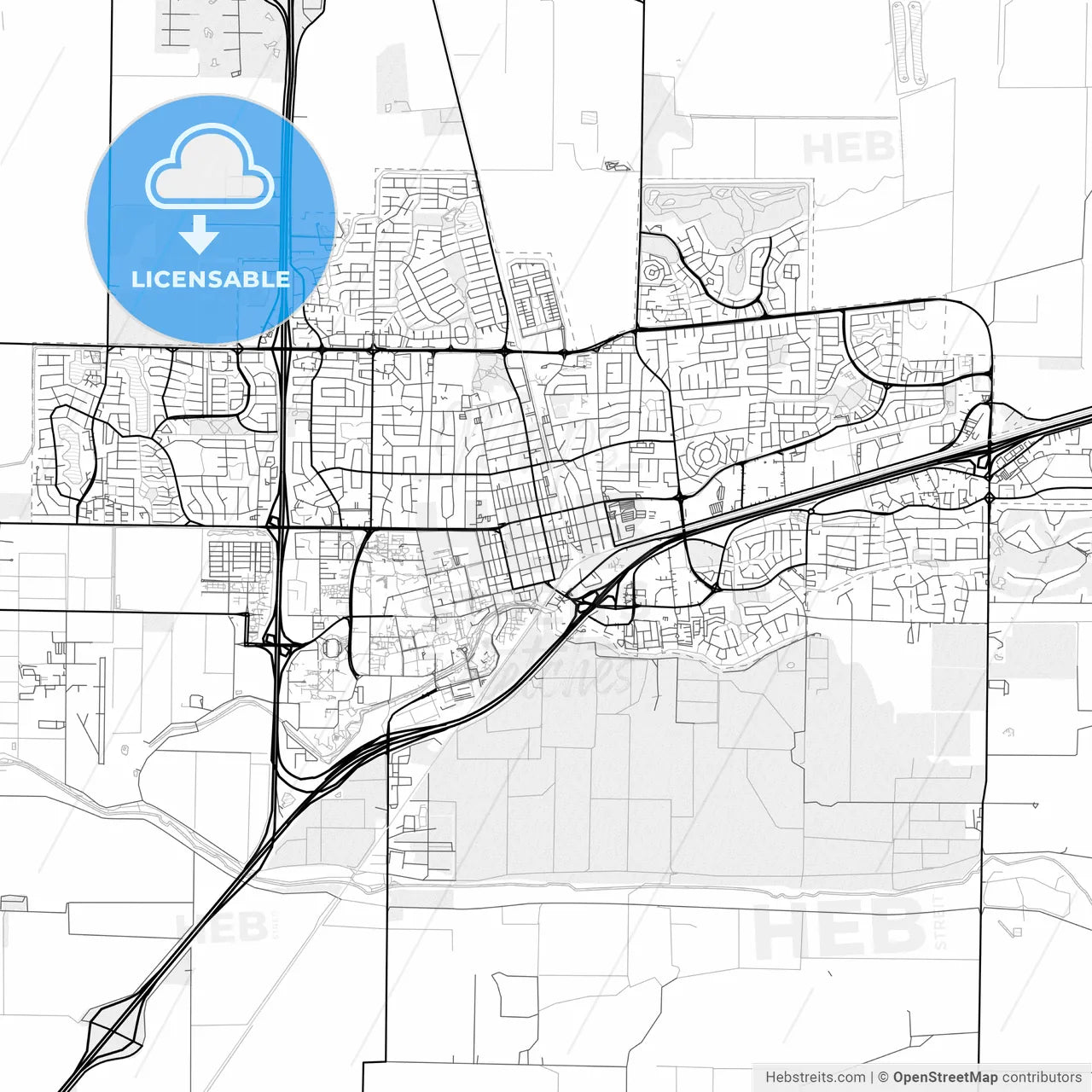 Vector PDF map of Davis, California, United States