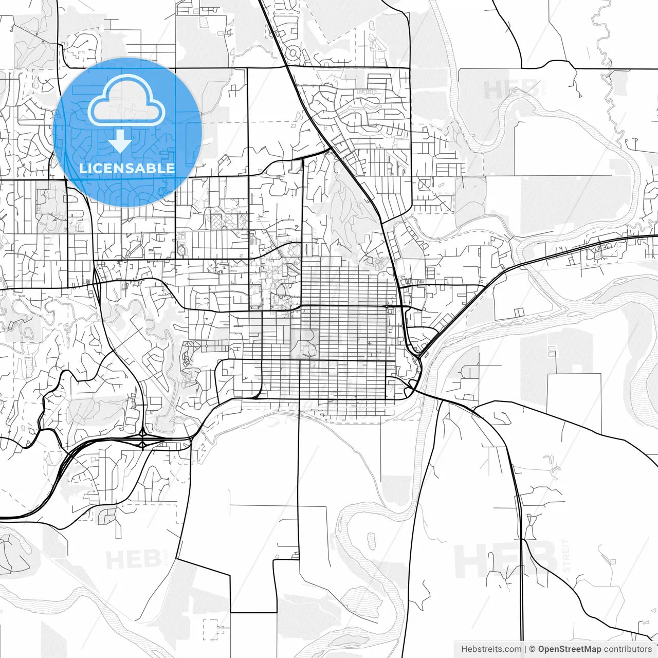 Vector PDF map of Manhattan, Kansas, United States