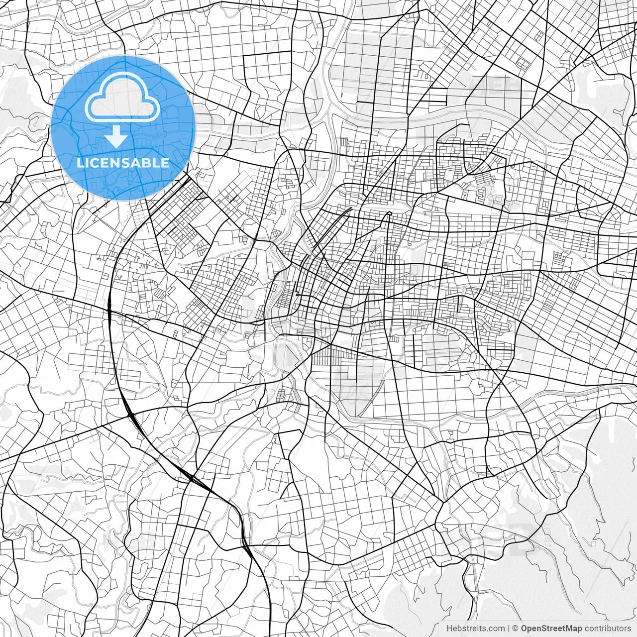 Vector PDF map of Miyakonojō, Japan