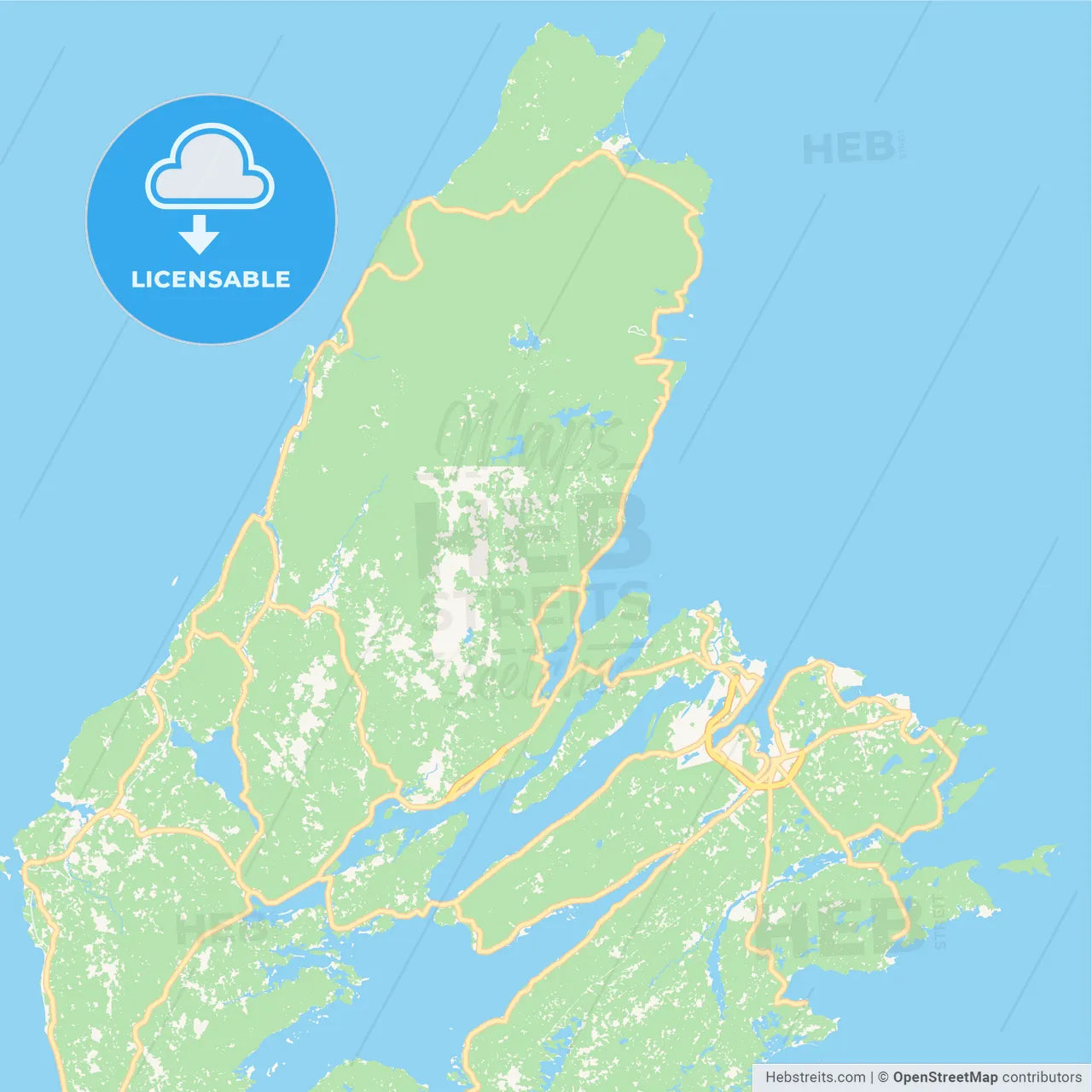 Empty vector map of Cape Breton, Nova Scotia, Canada