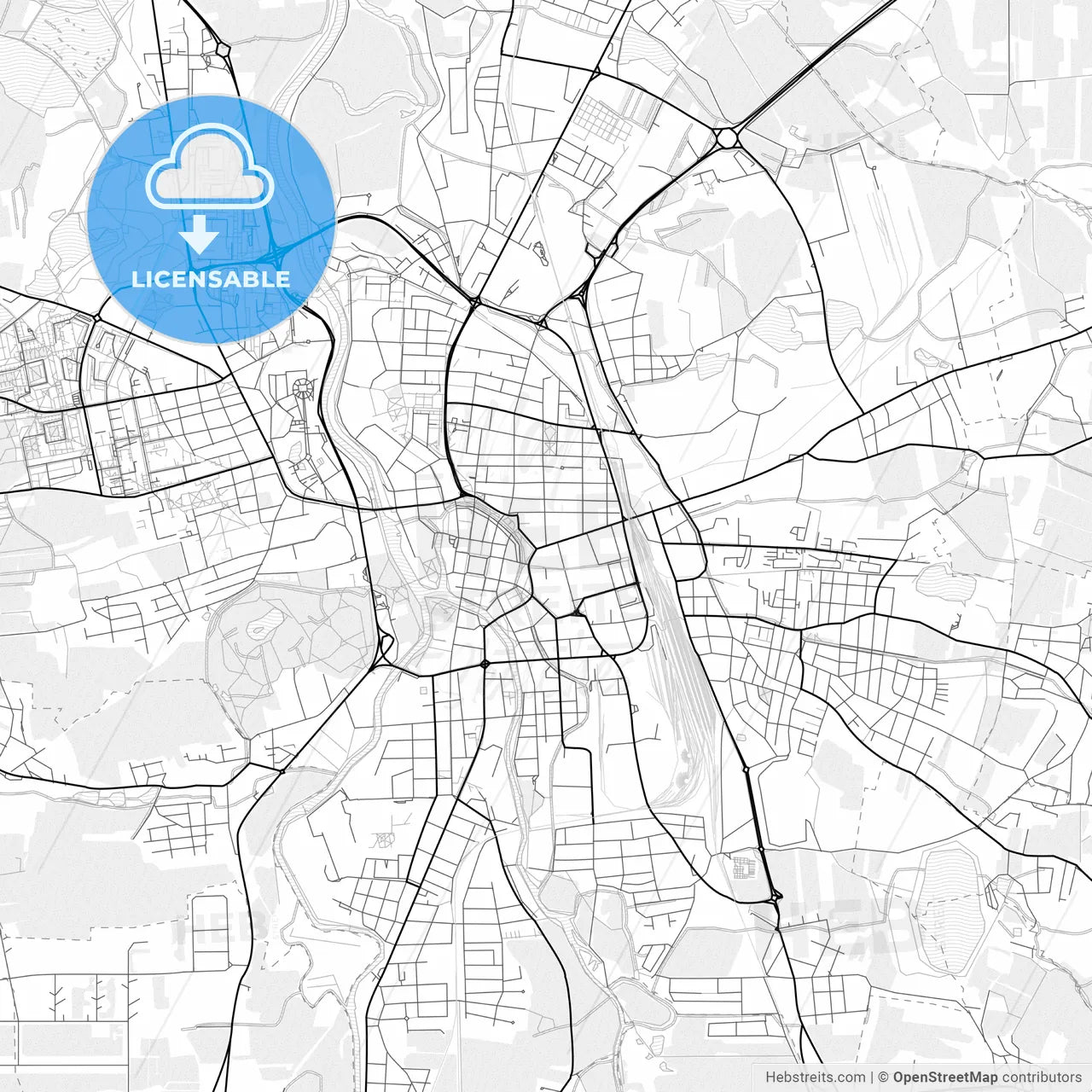 Vector PDF map of České Budějovice, Czechia