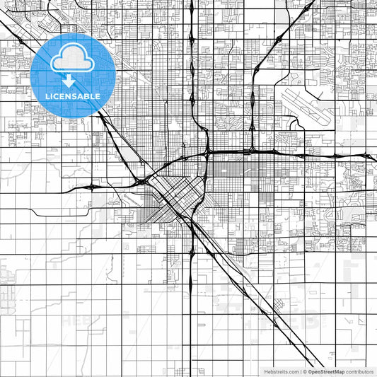 Vector PDF map of Fresno, California, United States