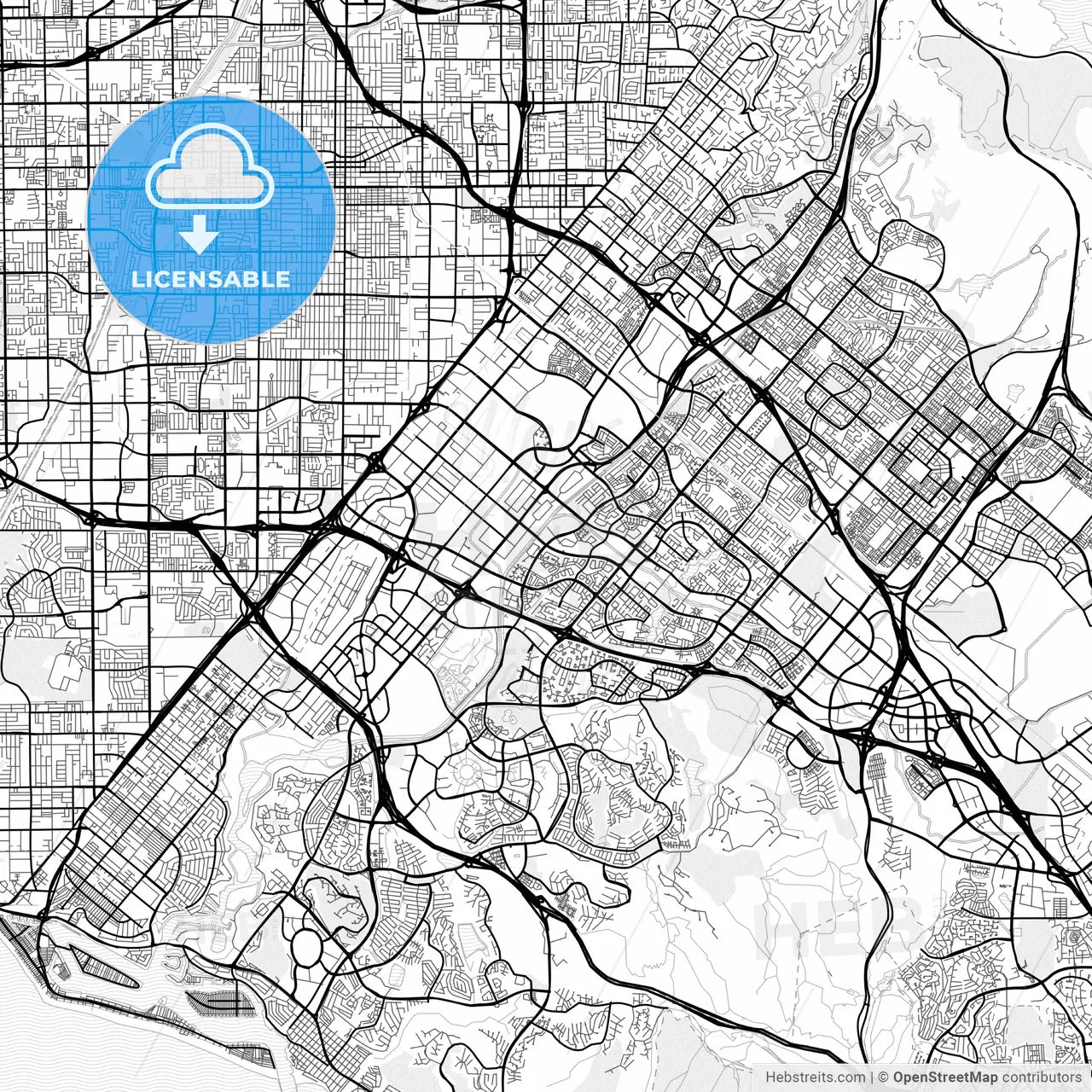 Vector PDF map of Irvine, California, United States