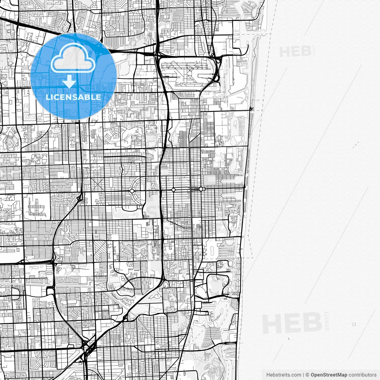 Vector PDF map of Hollywood, Florida, United States