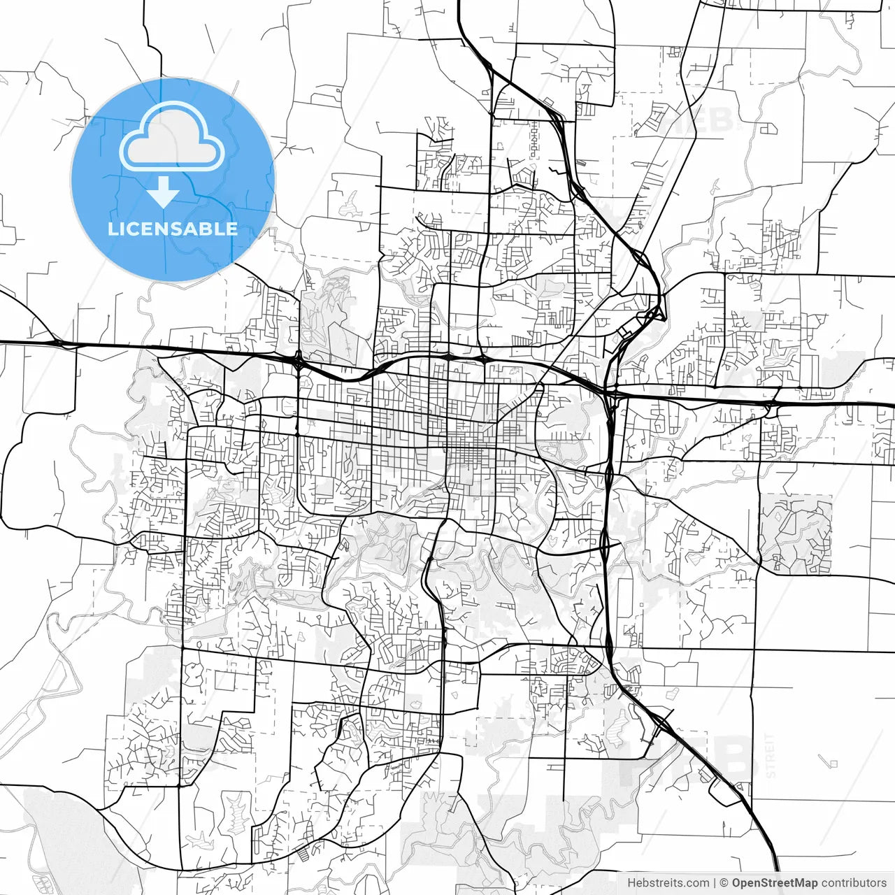 Vector PDF map of Columbia, Missouri, United States