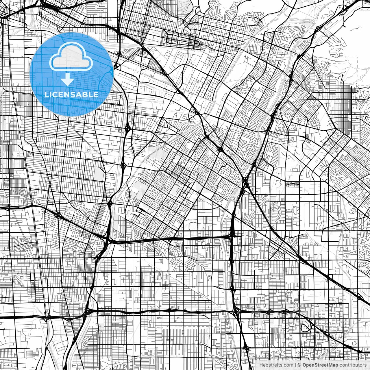 Vector PDF map of Downey, California, United States