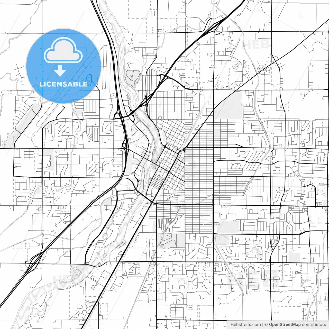 Vector PDF map of Idaho Falls, Idaho, United States