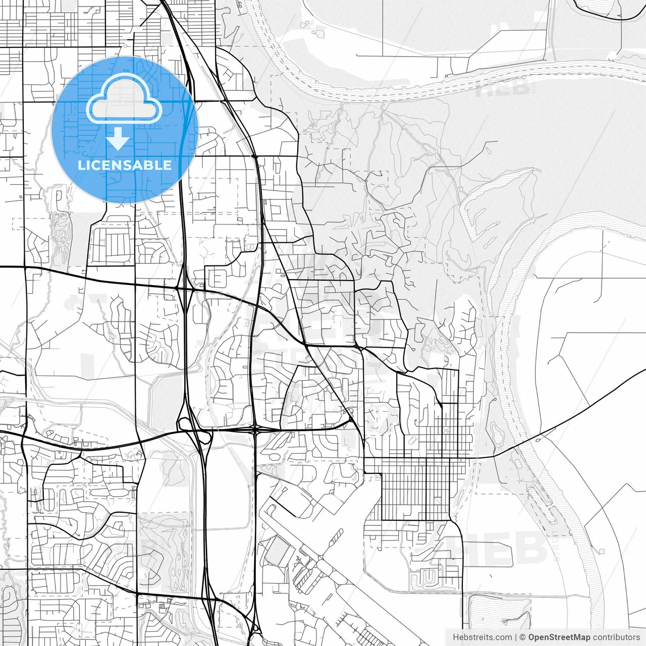 Vector PDF map of Bellevue, Nebraska, United States