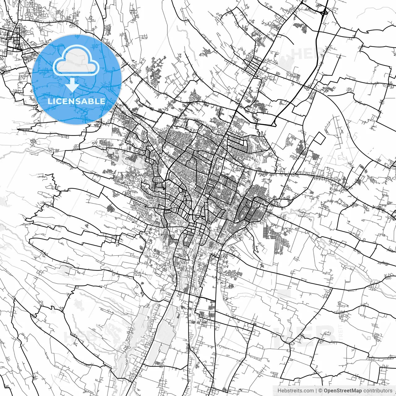 Vector PDF map of Malang, Indonesia