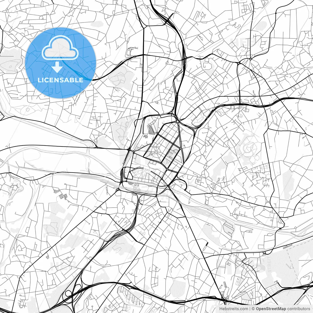 Vector PDF map of Charleroi, Belgium