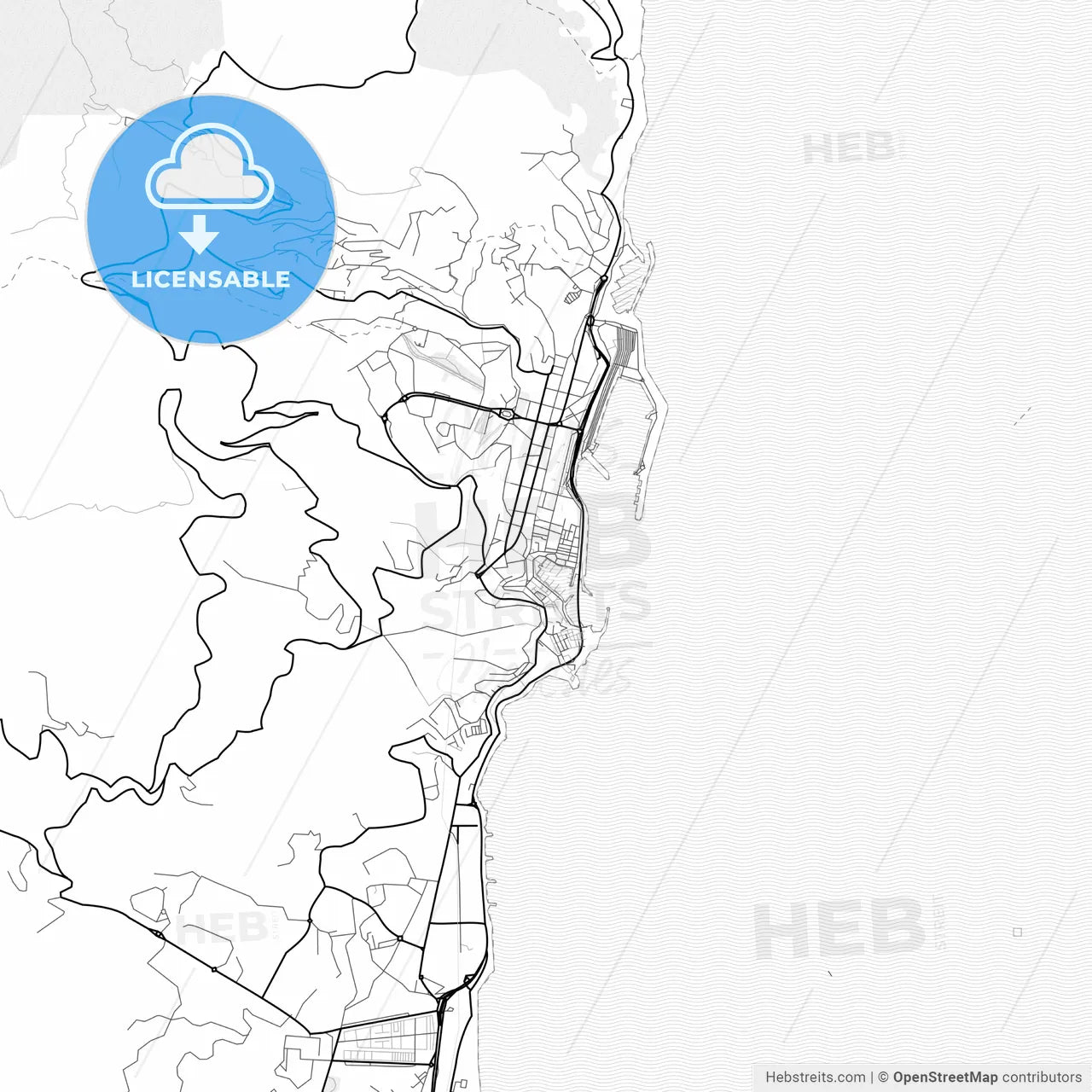 Vector PDF map of Bastia, France