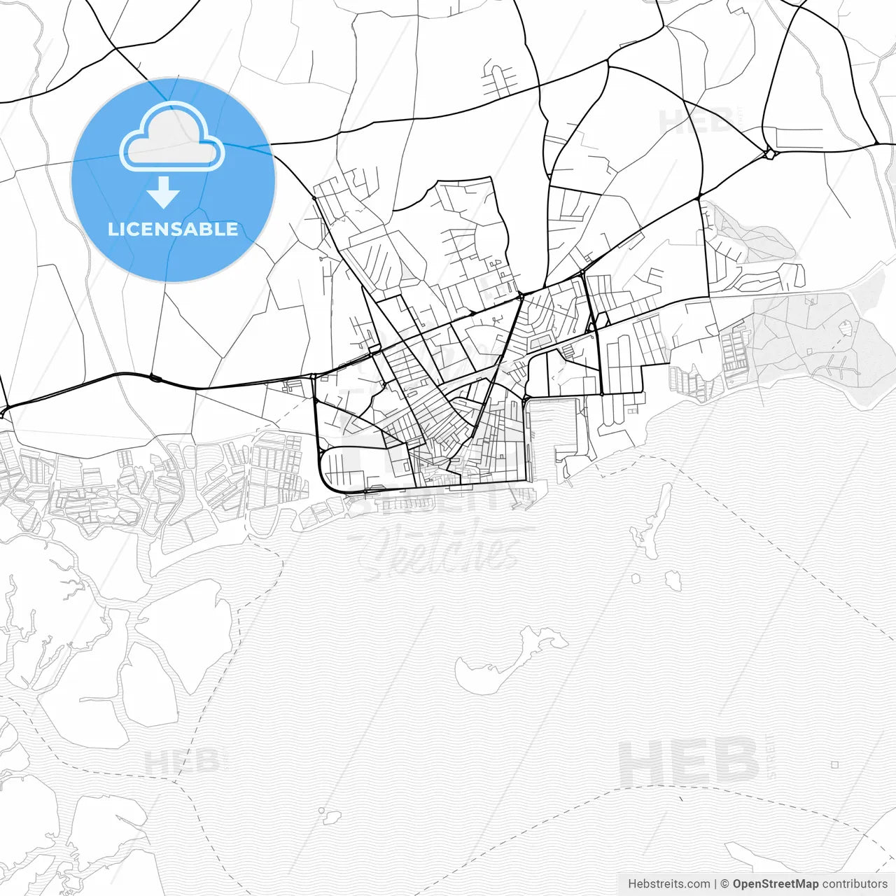 Vector PDF map of Olhão da Restauração, Portugal