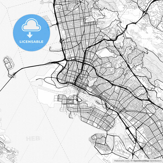 Vector PDF map of Oakland, California, United States