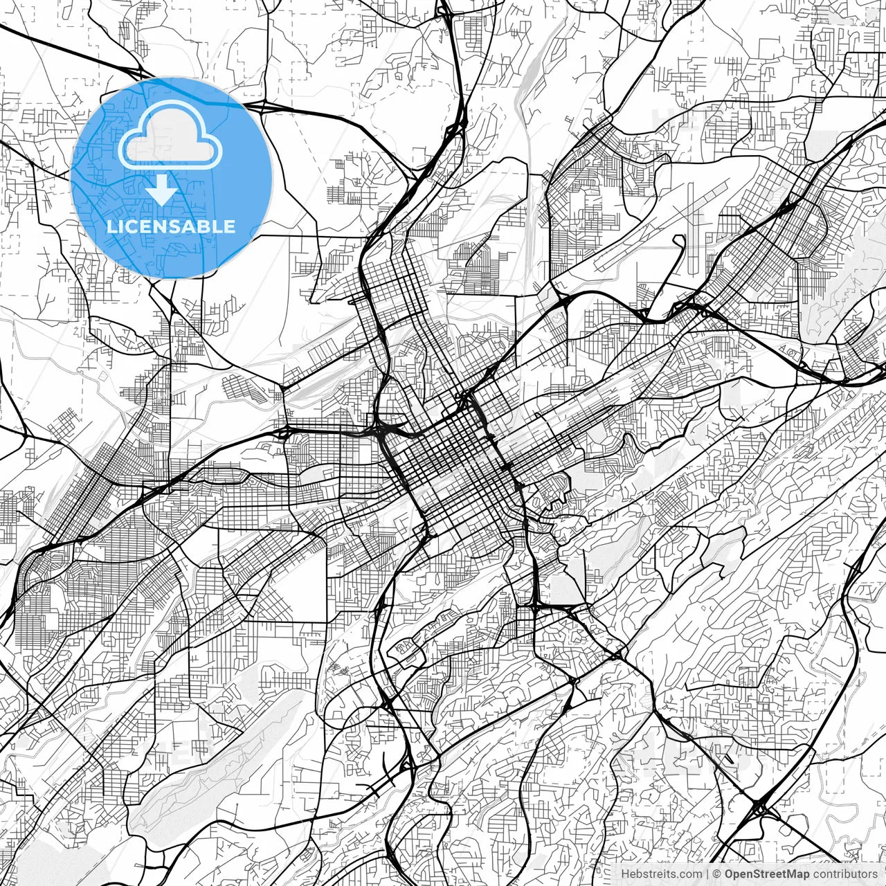 Vector PDF map of Birmingham, Alabama, United States