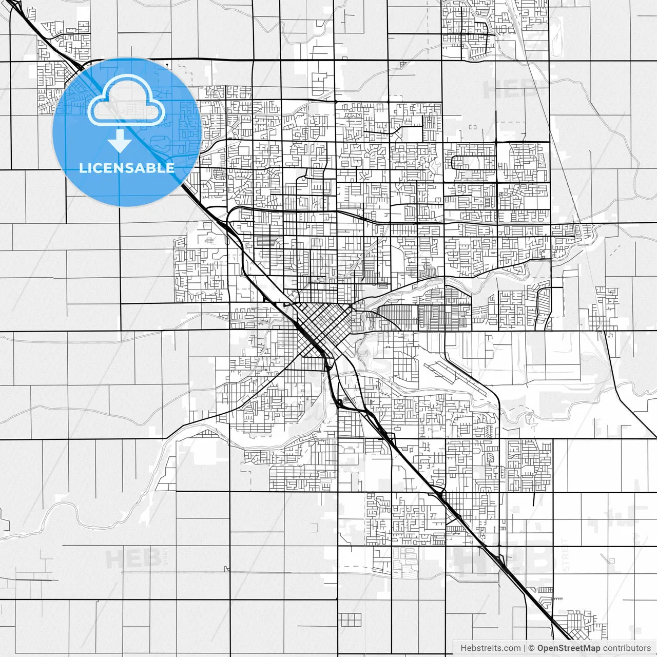 Vector PDF map of Modesto, California, United States