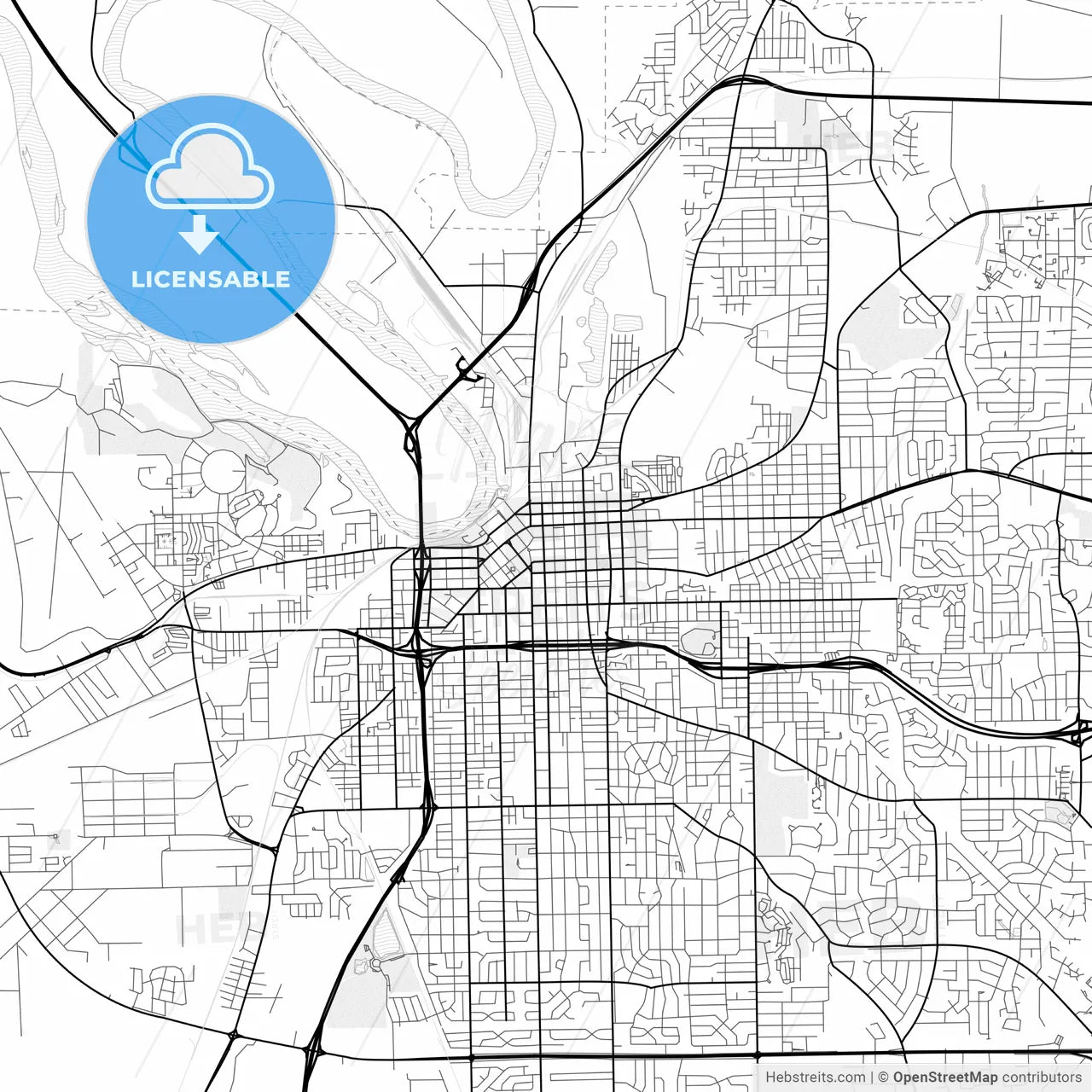 Vector PDF map of Montgomery, Alabama, United States