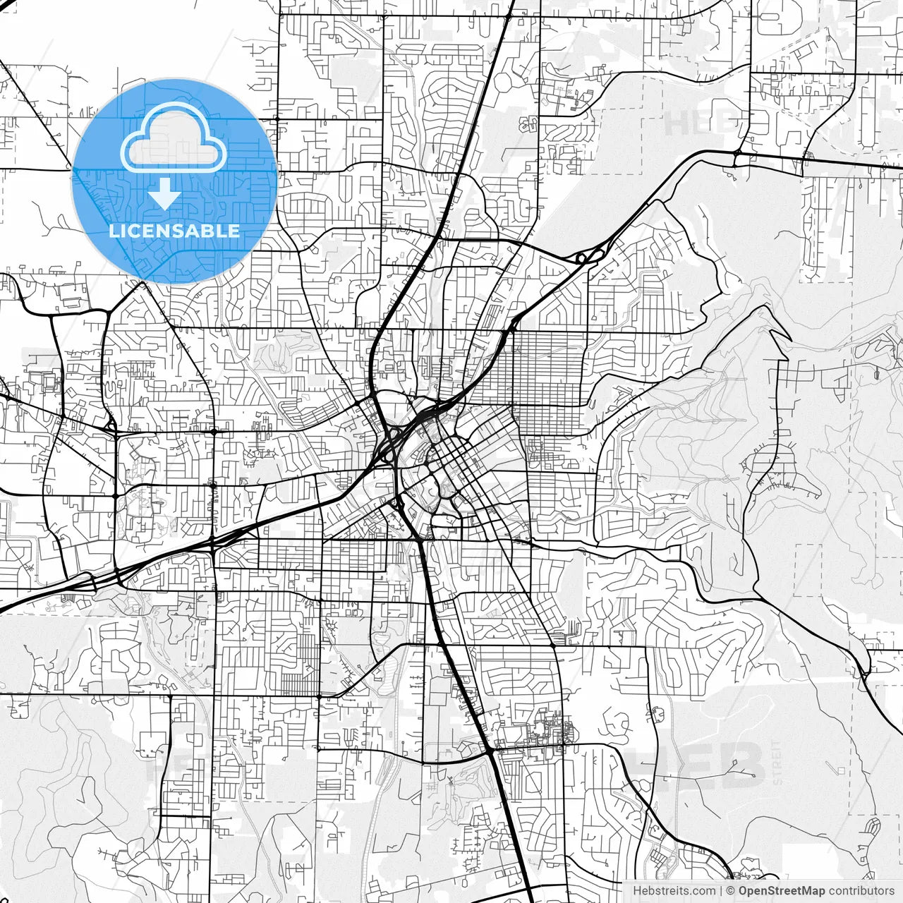 Vector PDF map of Huntsville, Alabama, United States