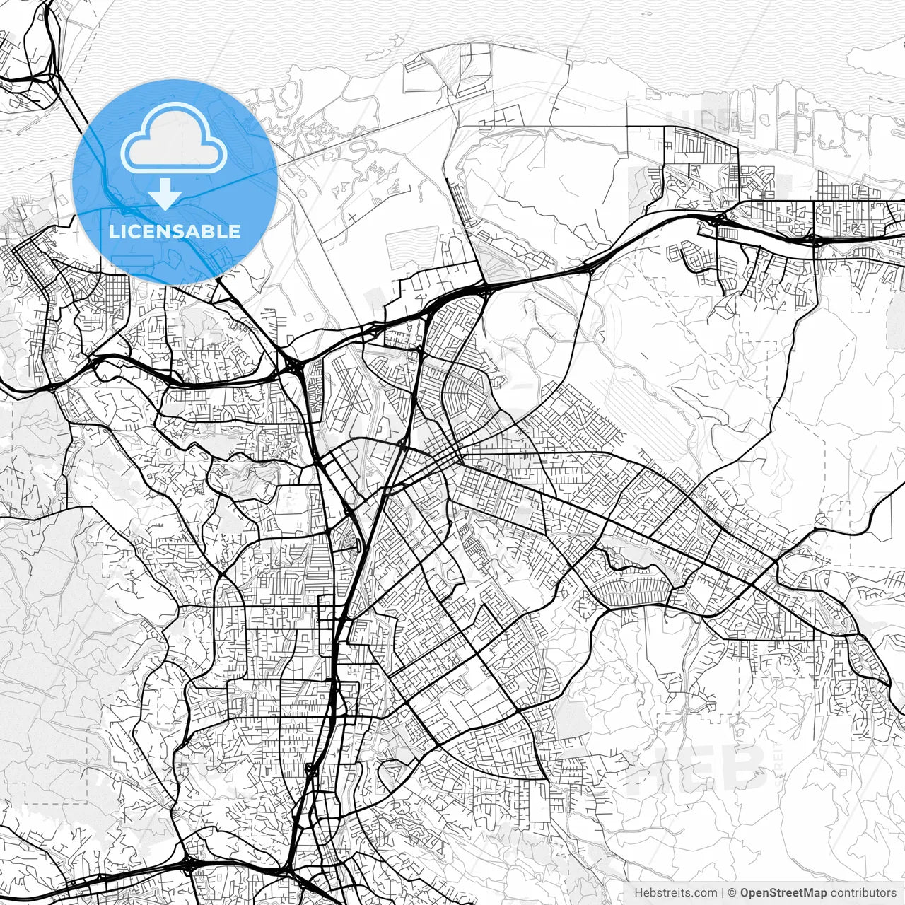 Vector PDF map of Concord, California, United States