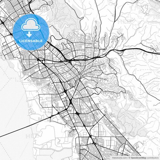 Vector PDF map of Hayward, California, United States