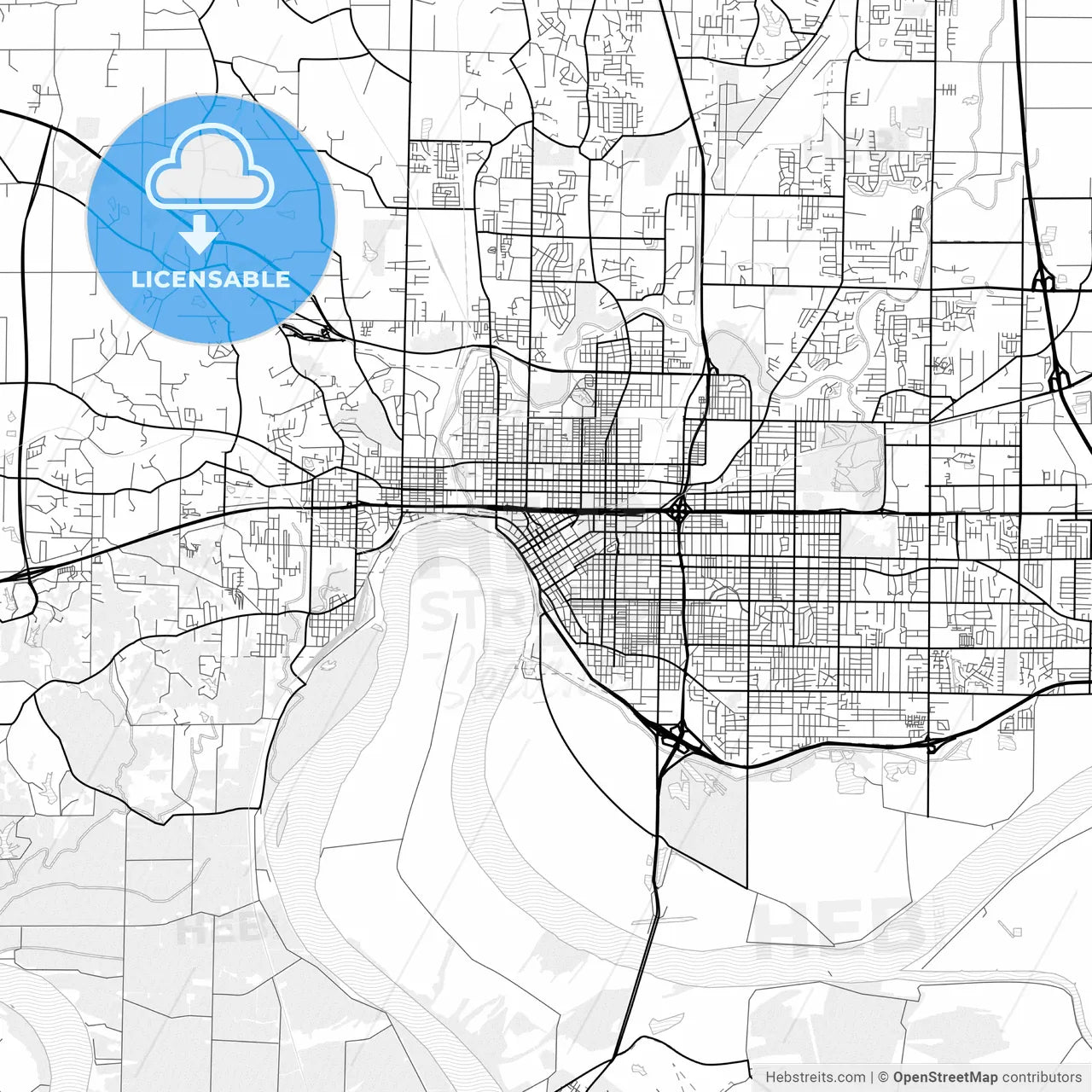 Vector PDF map of Evansville, Indiana, United States