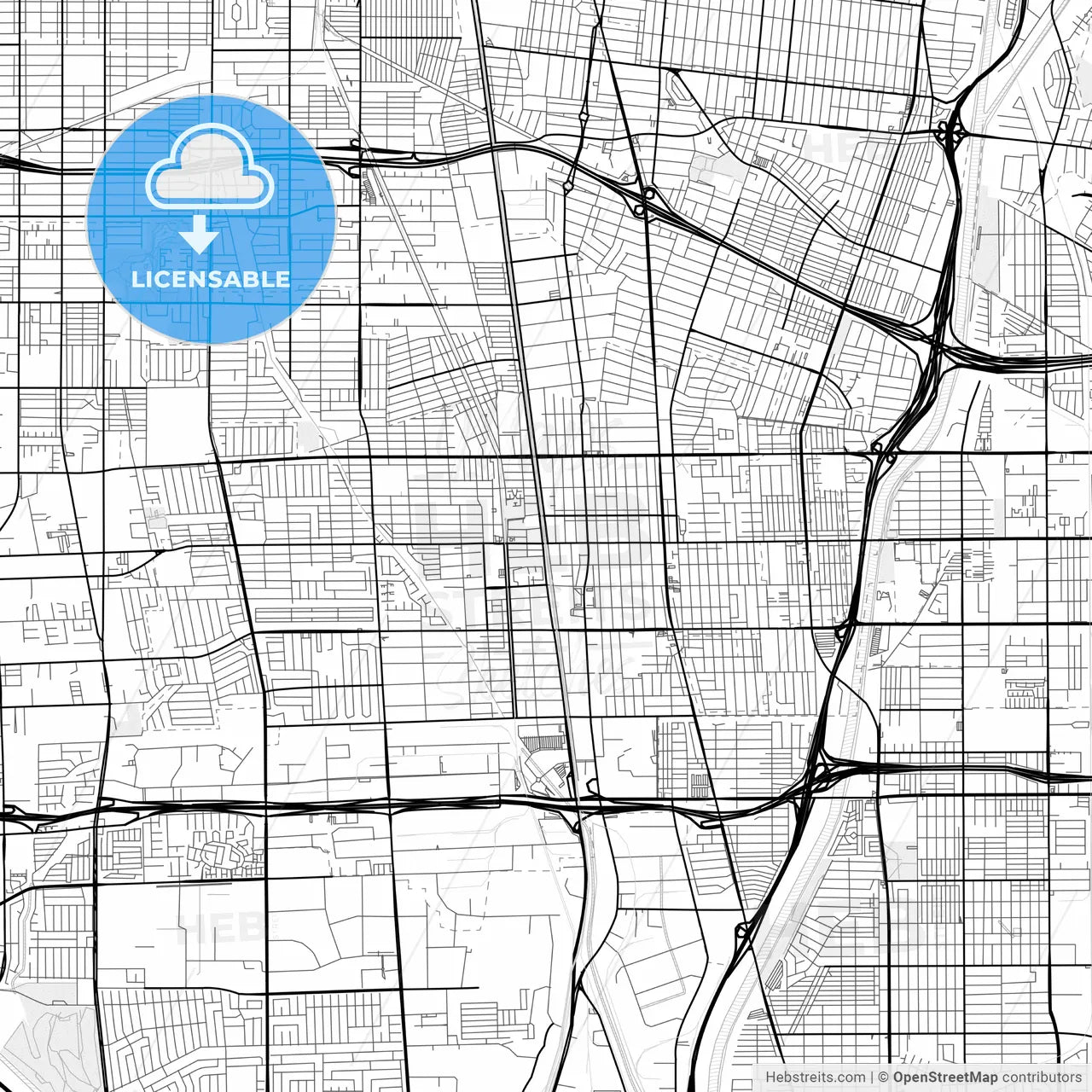 Vector PDF map of Compton, California, United States