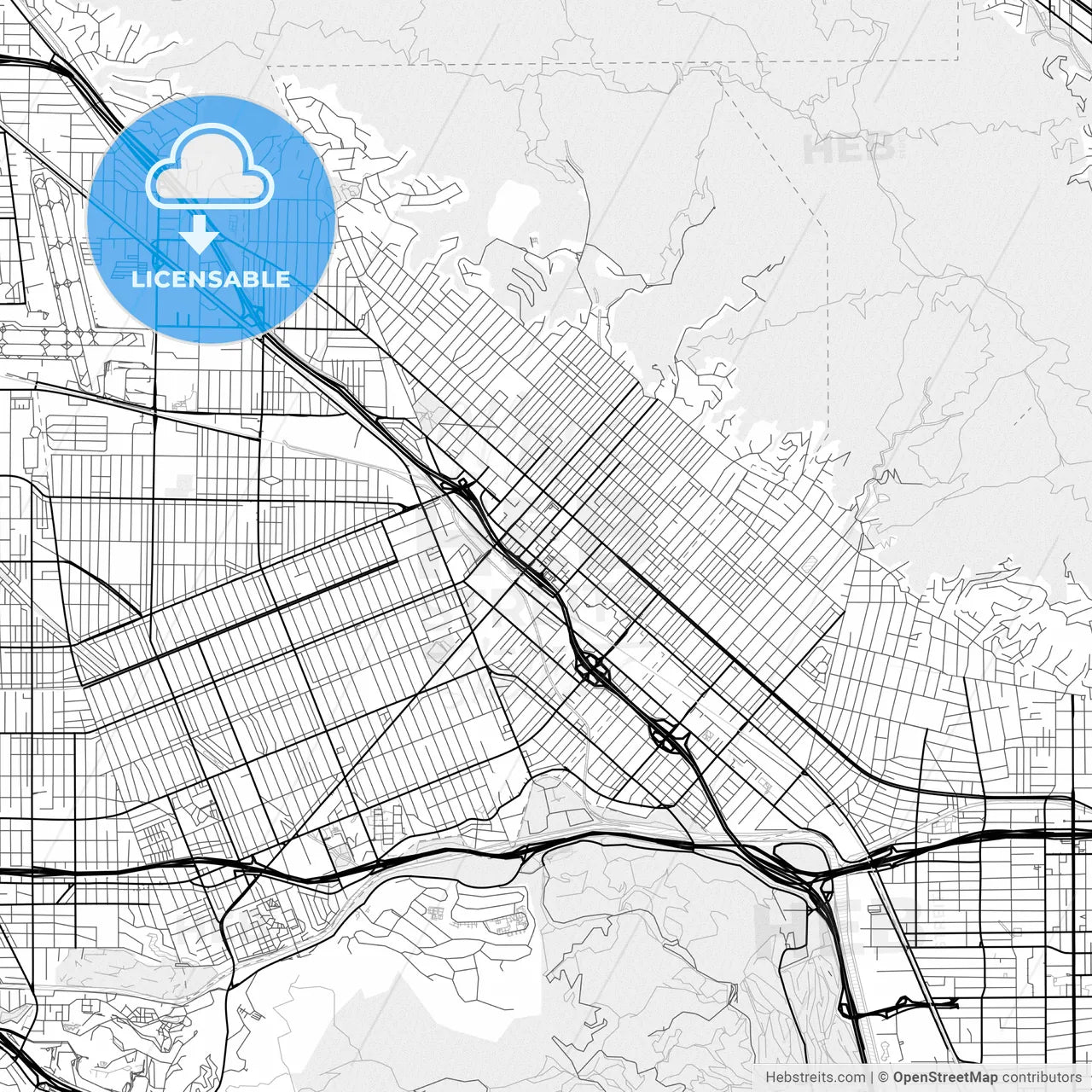 Vector PDF map of Burbank, California, United States