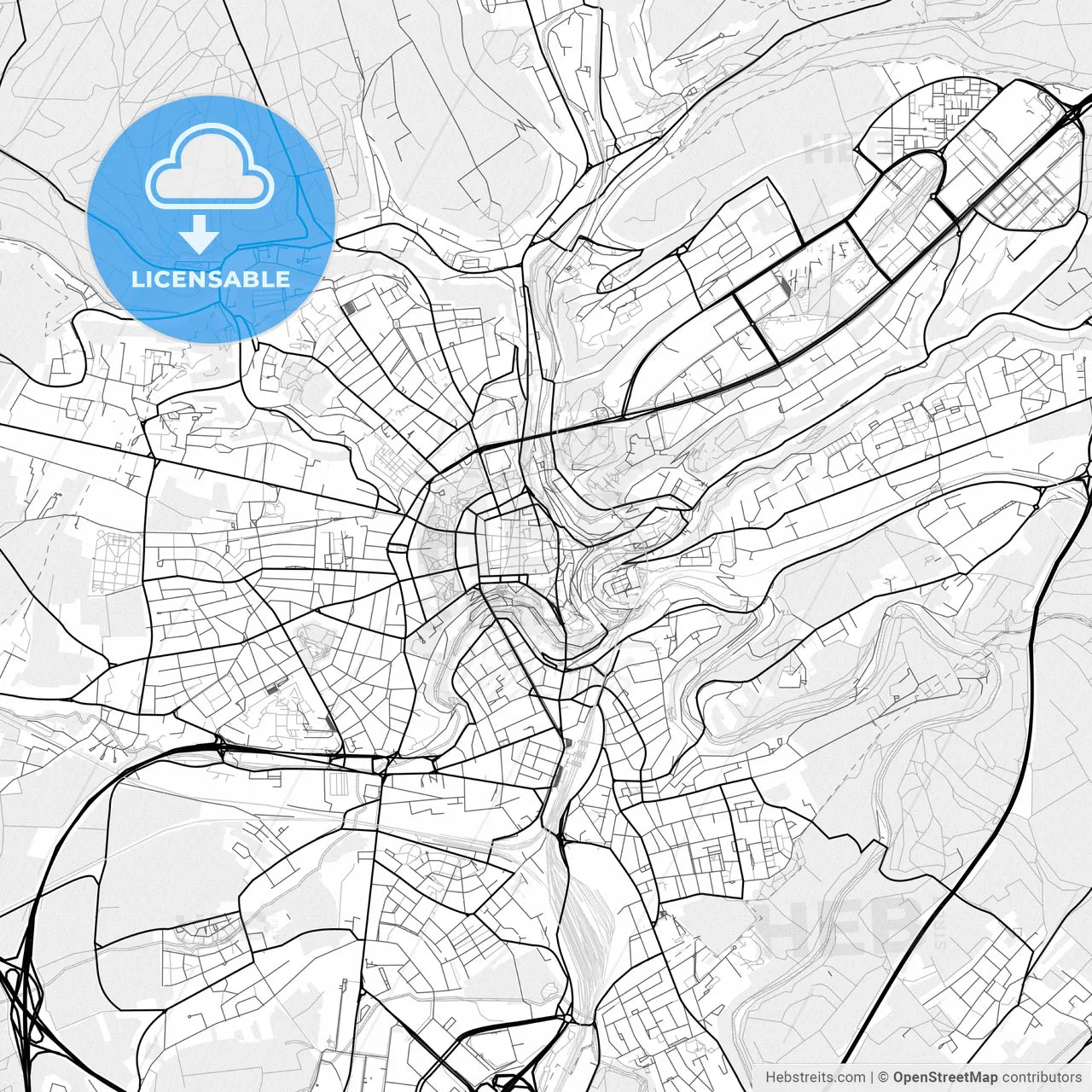 Vector PDF map of Luxembourg City, Luxembourg