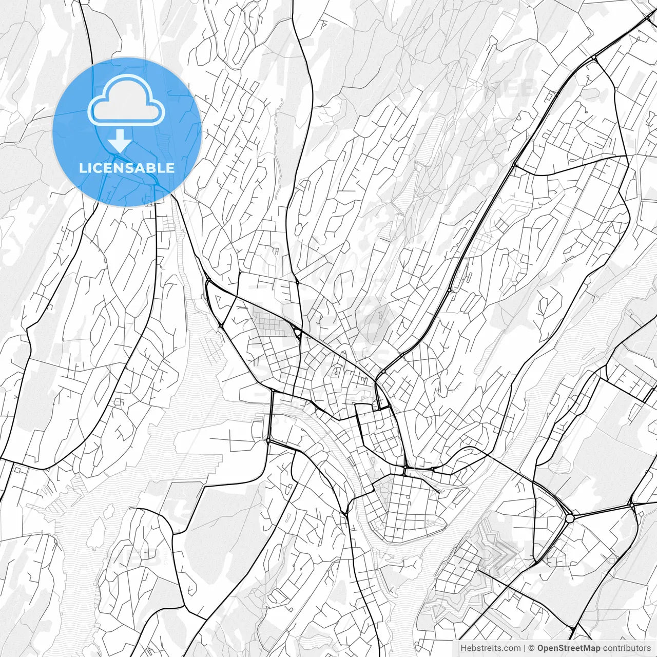 Vector PDF map of Fredrikstad, Norway