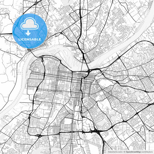 Vector PDF map of Louisville, Kentucky, United States