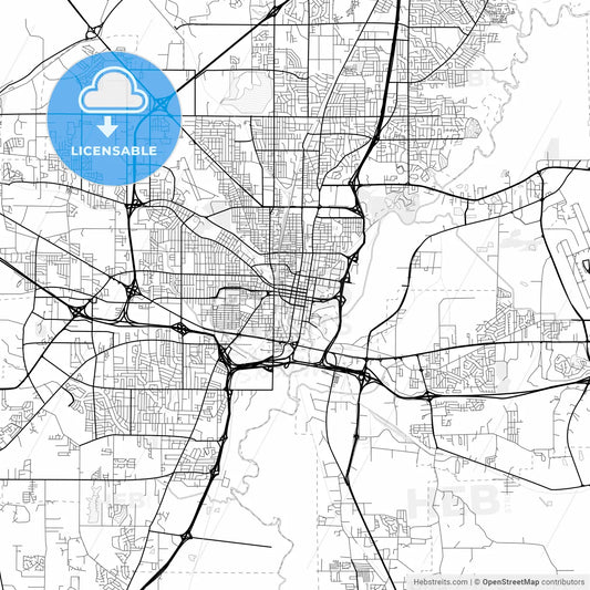 Vector PDF map of Jackson, Mississippi, United States