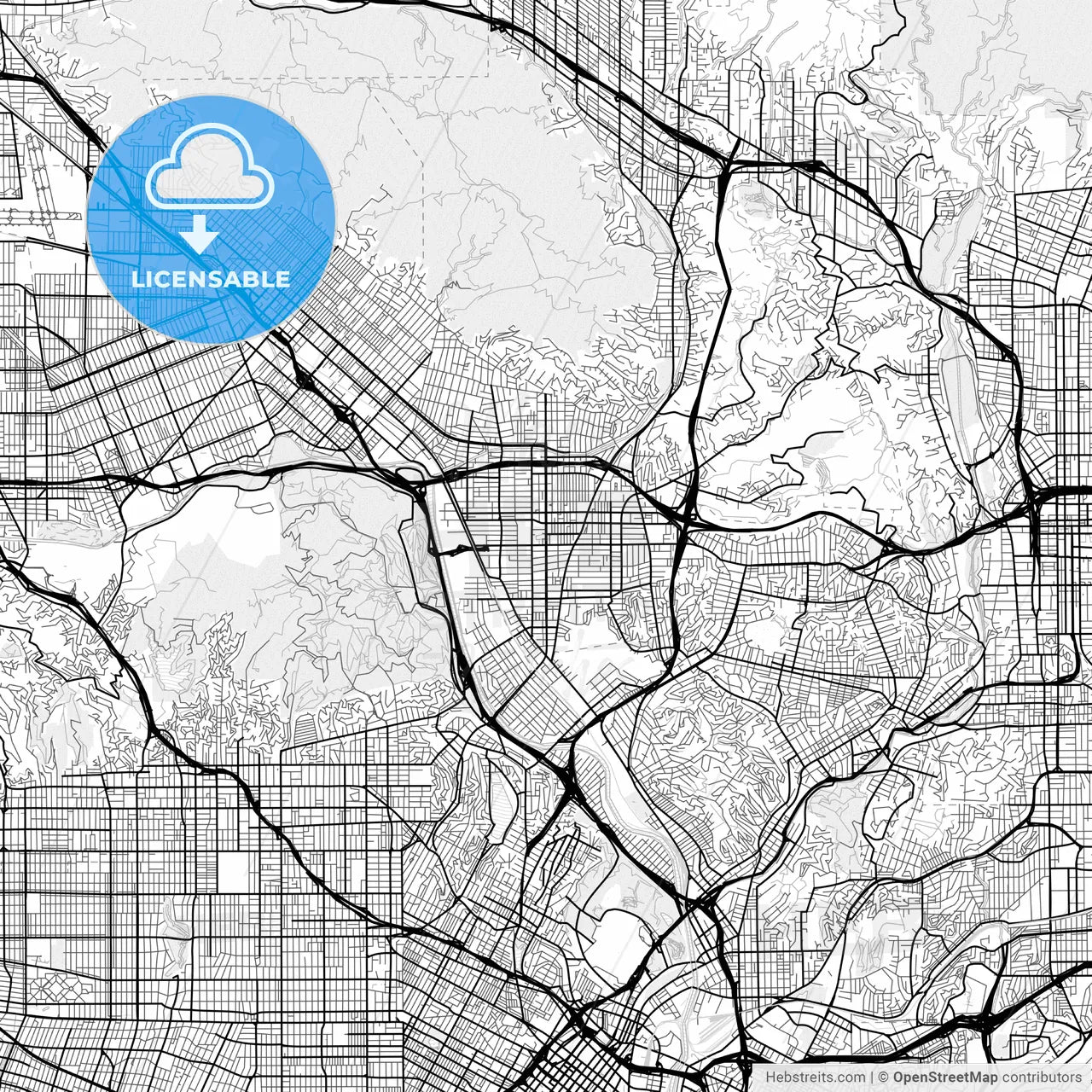 Vector PDF map of Glendale, California, United States