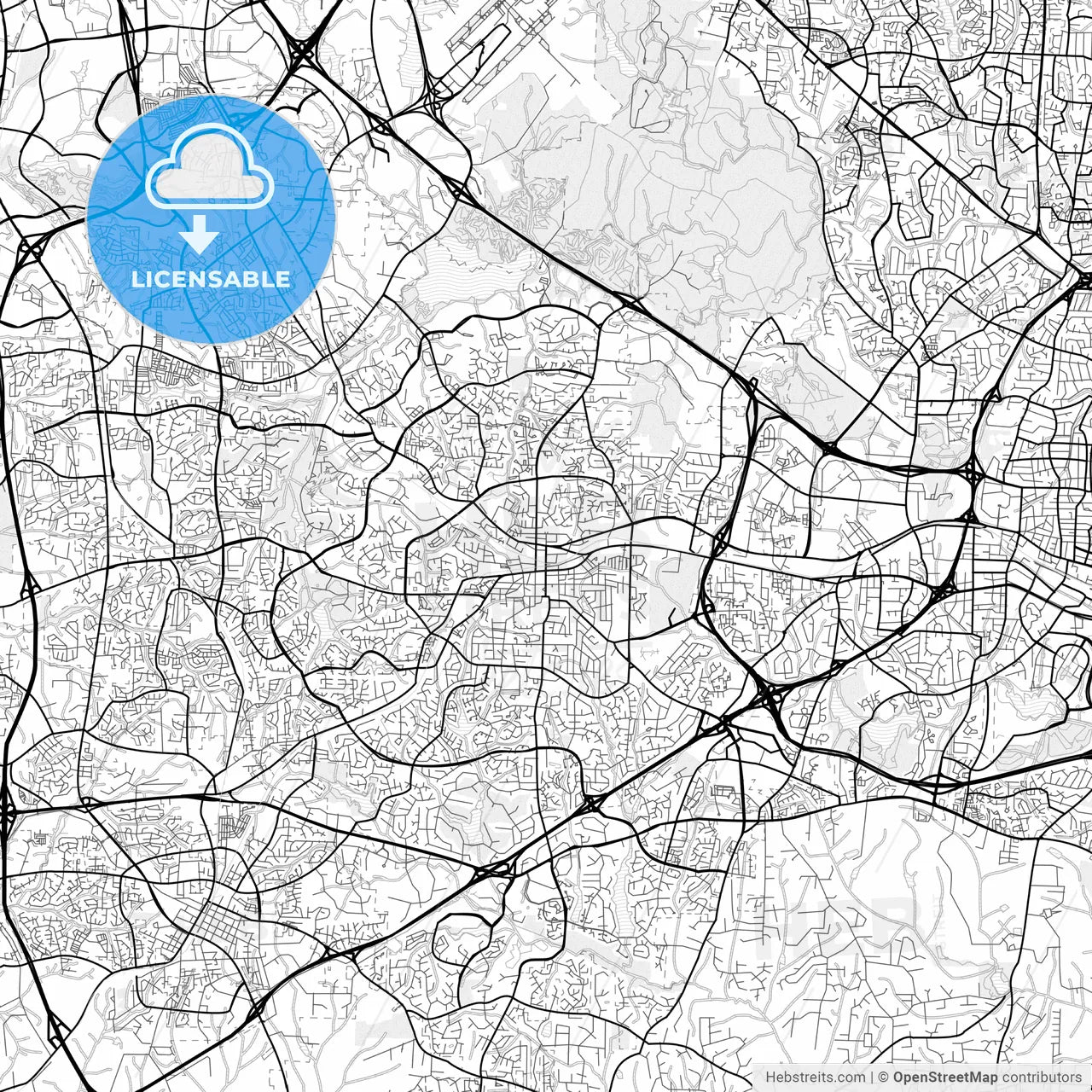 Vector PDF map of Cary, North Carolina, United States