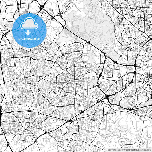 Vector PDF map of Cary, North Carolina, United States